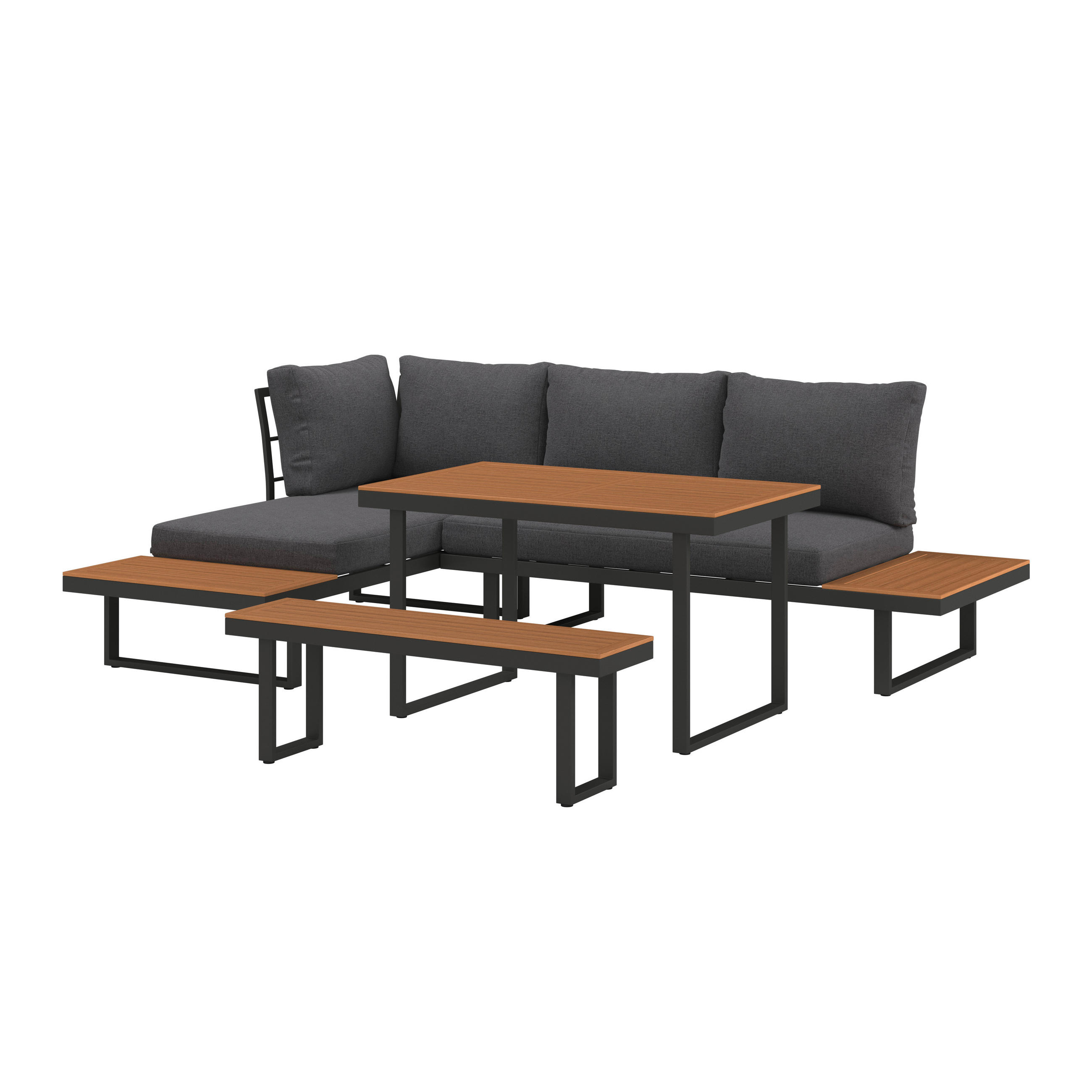 DINING-LOUNGESET Aluminium, Eisen  - Anthrazit/Naturfarben, MODERN, Kunststoff/Textil (253/70/175cm) - Ambia Garden