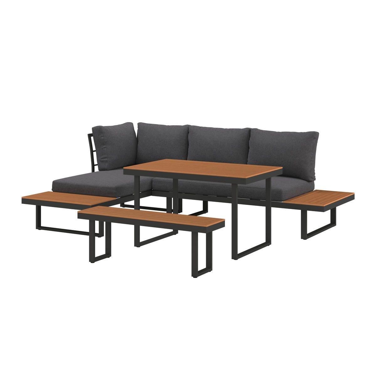 LOUNGE ÉTKEZŐGARNITÚRA 4 részes   253/70/175 cm  - natúr színű/antracit, Modern, műanyag/textil (253/70/175cm) - Ambia Garden