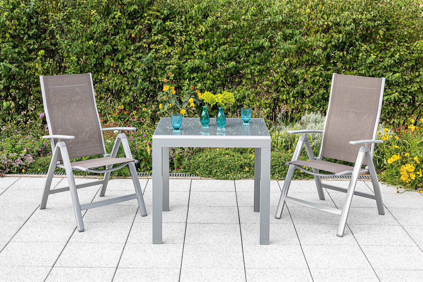 BALKONSET  3-teilig  - Taupe/Silberfarben, KONVENTIONELL, Glas/Textil - Gardenson