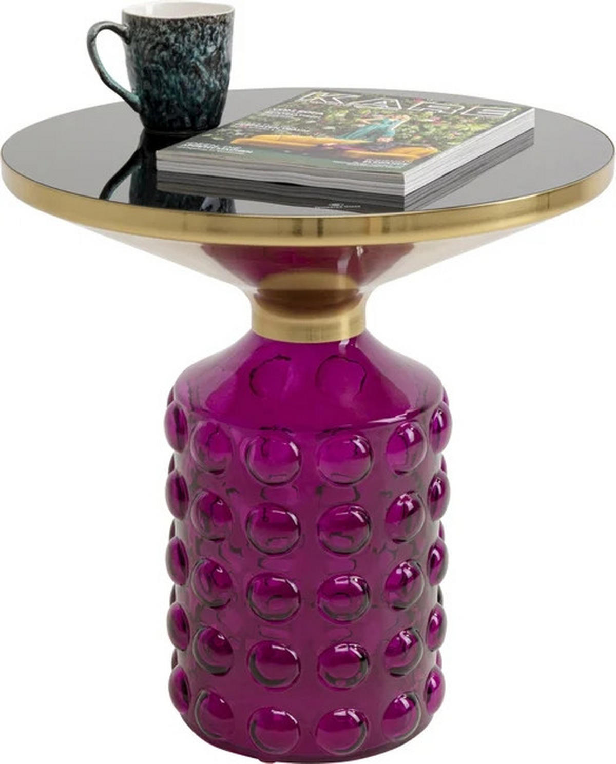 BEISTELLTISCH in Metall, Glas 50/50/52 cm  - Schwarz Hochglanz/Lila, Design, Glas/Metall (50/50/52cm) - Kare-Design