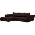 ECKSOFA in Webstoff Dunkelbraun  - Dunkelbraun/Silberfarben, MODERN, Kunststoff/Textil (218/304cm) - Carryhome