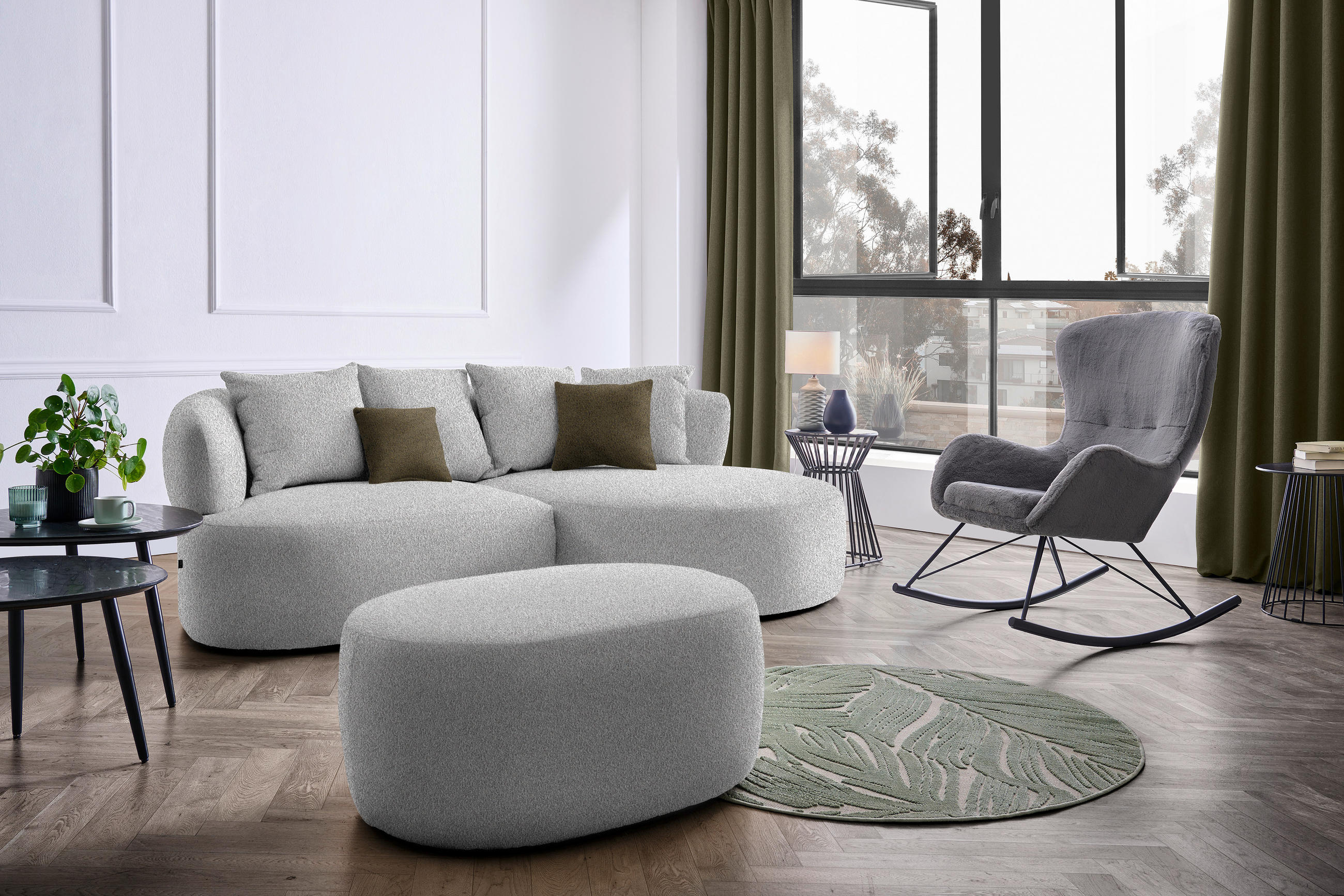 ECKSOFA in Bouclé Taupe  235/166 cm  - Taupe/Schwarz, MODERN, Kunststoff/Textil (235/166cm) - Hom`in