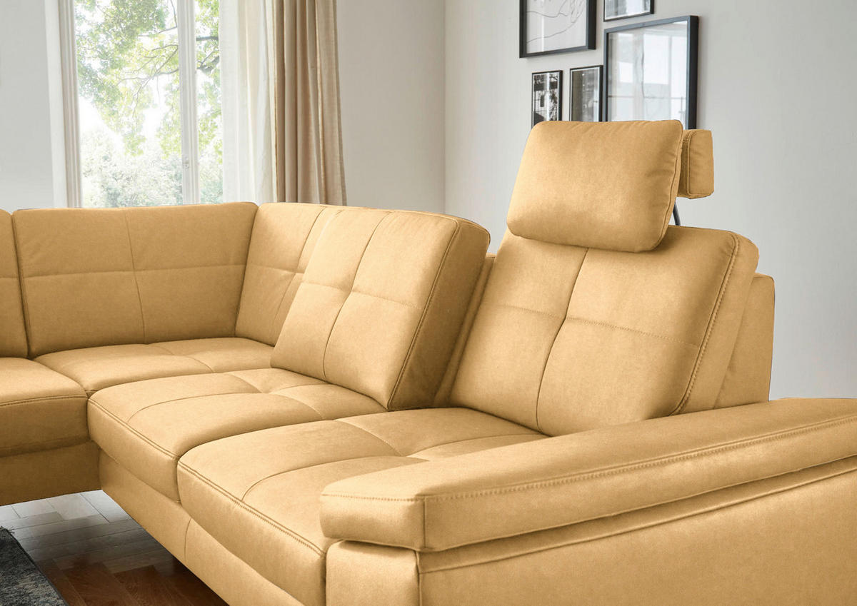ECKSOFA in Lederlook, Mikrofaser Gelb  - Gelb/Schwarz, Design, Textil/Metall (194/261cm) - Beldomo System