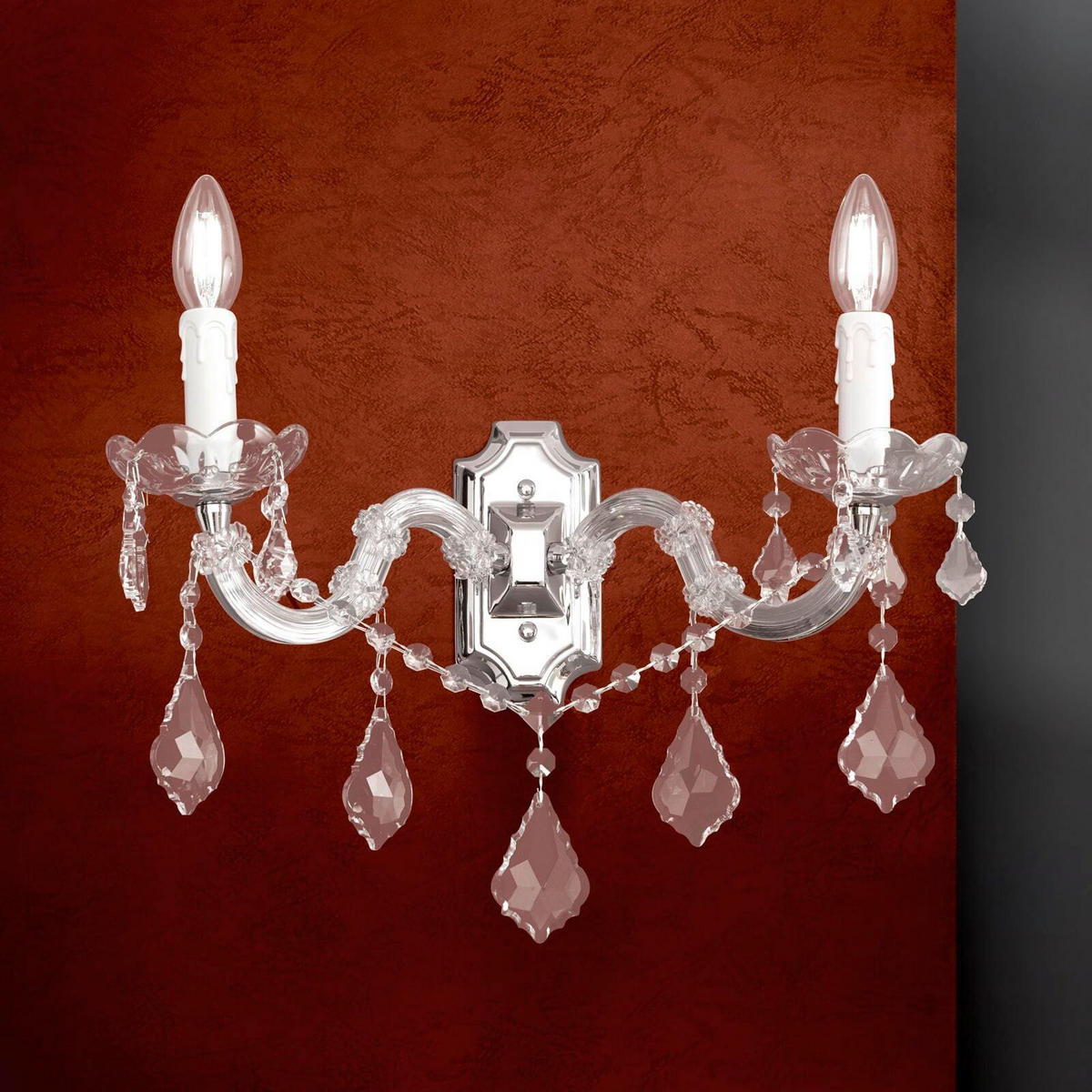 KRISTALL-WANDLEUCHTE     - Silberfarben, LIFESTYLE, Glas/Metall (36,0/25,0/23,0cm)