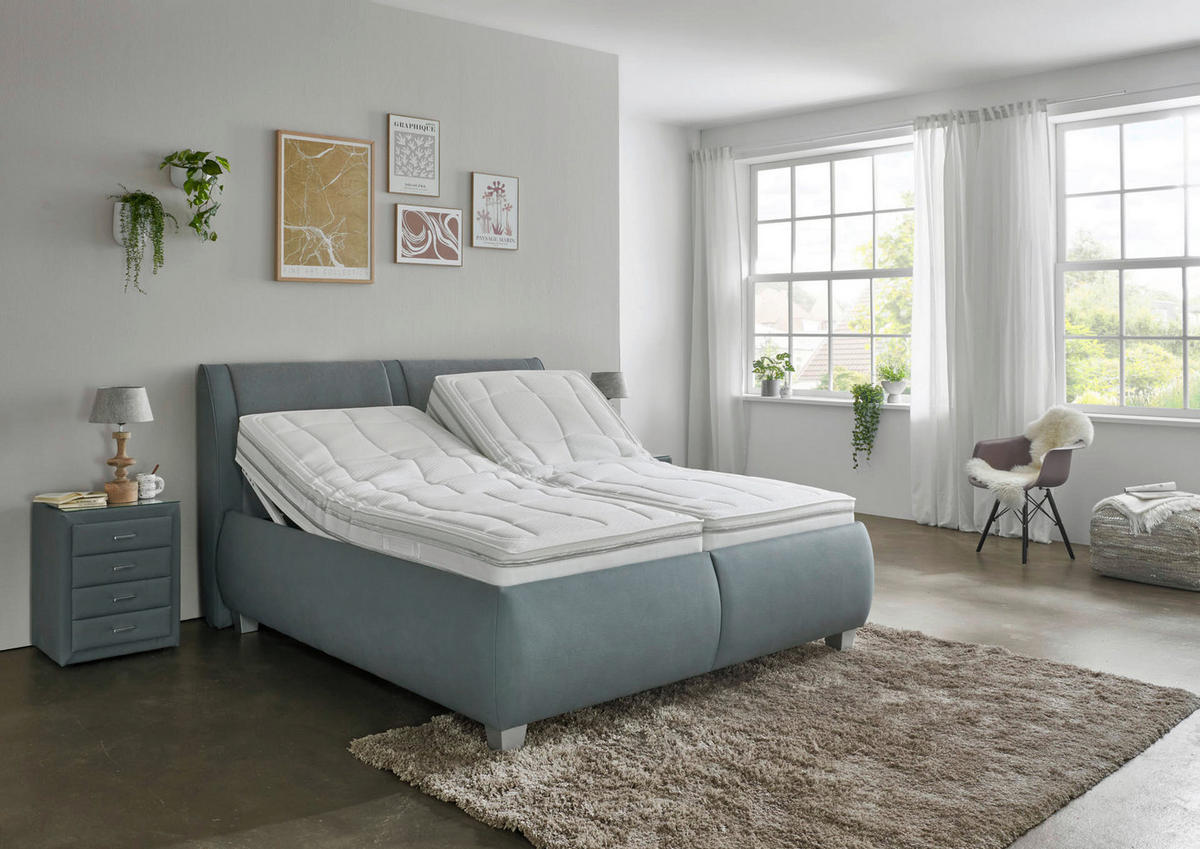 POLSTERBETT 180/200 cm,  in Blaugrau, Matratze, Lattenrost, Bettkasten, unterschiedliche Matratzenhärtegrade je Bettseite, H2 + H2 = mittel  - Silberfarben/Blaugrau, Design, Holzwerkstoff/Kunststoff (180/200cm) - Beldomo - Sleep