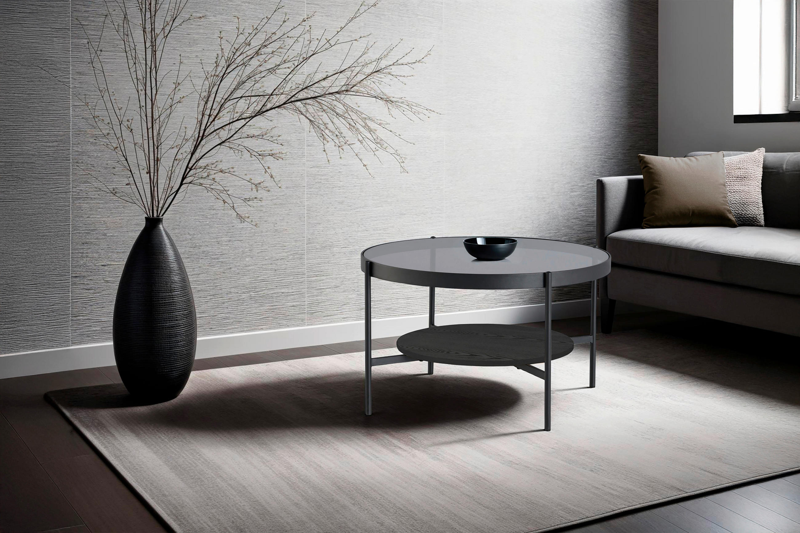 COUCHTISCH in Metall, Glas, Holzwerkstoff  - Schwarz, Design, Glas/Holzwerkstoff (73,5/42,5/73,5cm) - MID.YOU