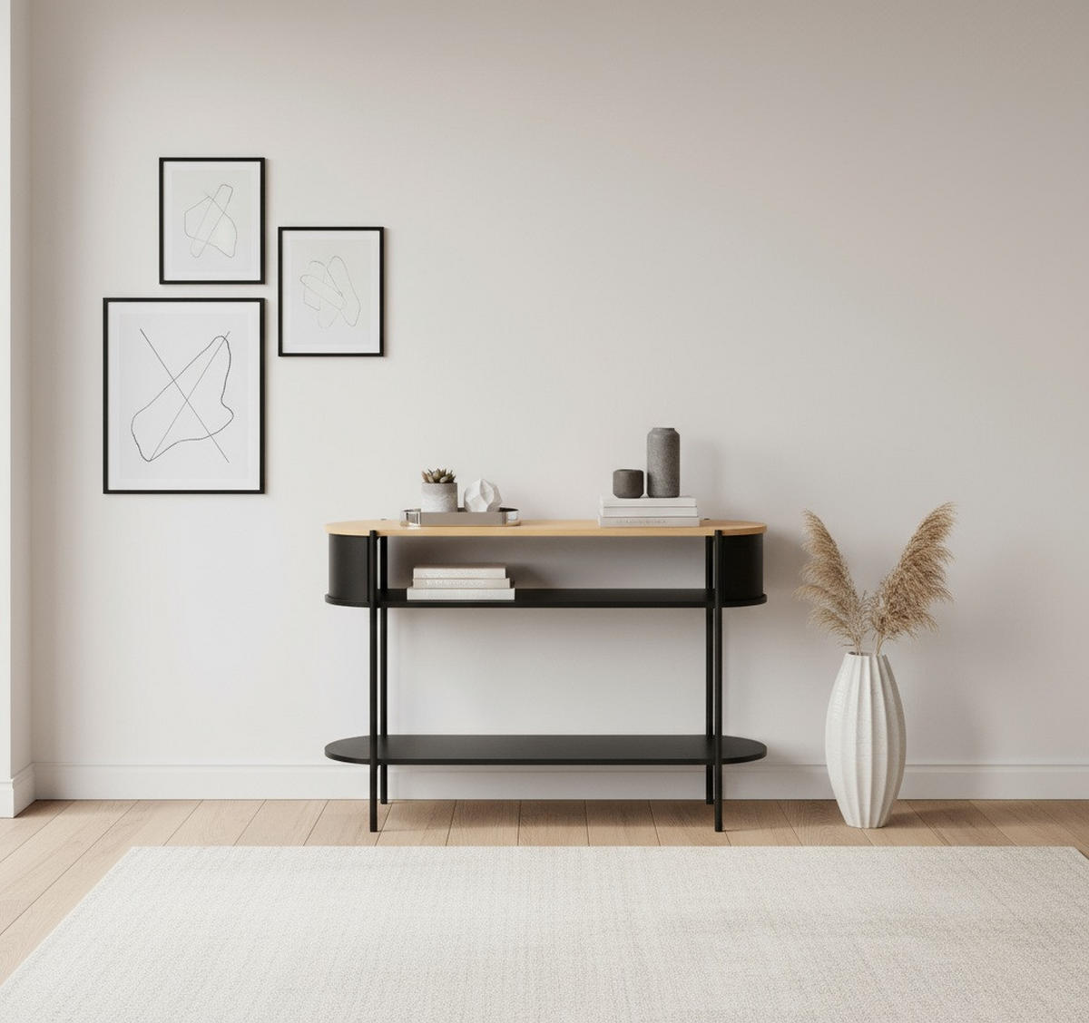KONZOLOVÝ STOLÍK, prírodná farba, čierna, kov, kompozitné drevo, 100/39/76 cm - čierna/prírodná farba, Trend, kov/kompozitné drevo (100/39/76cm) - Xora