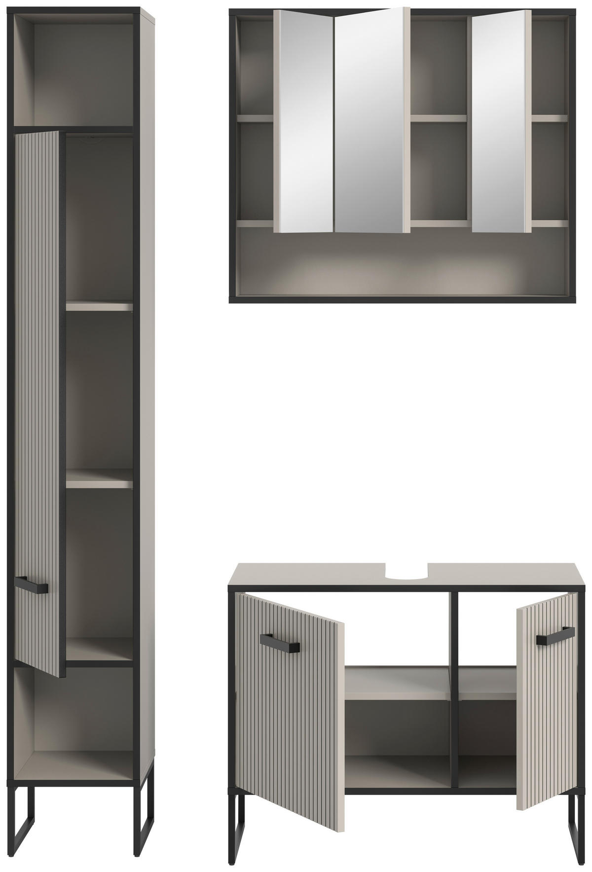 BADEZIMMER 3-teilig  in 110 cm  - Kaschmir/Schwarz, MODERN, Holzwerkstoff/Metall (110cm) - MID.YOU