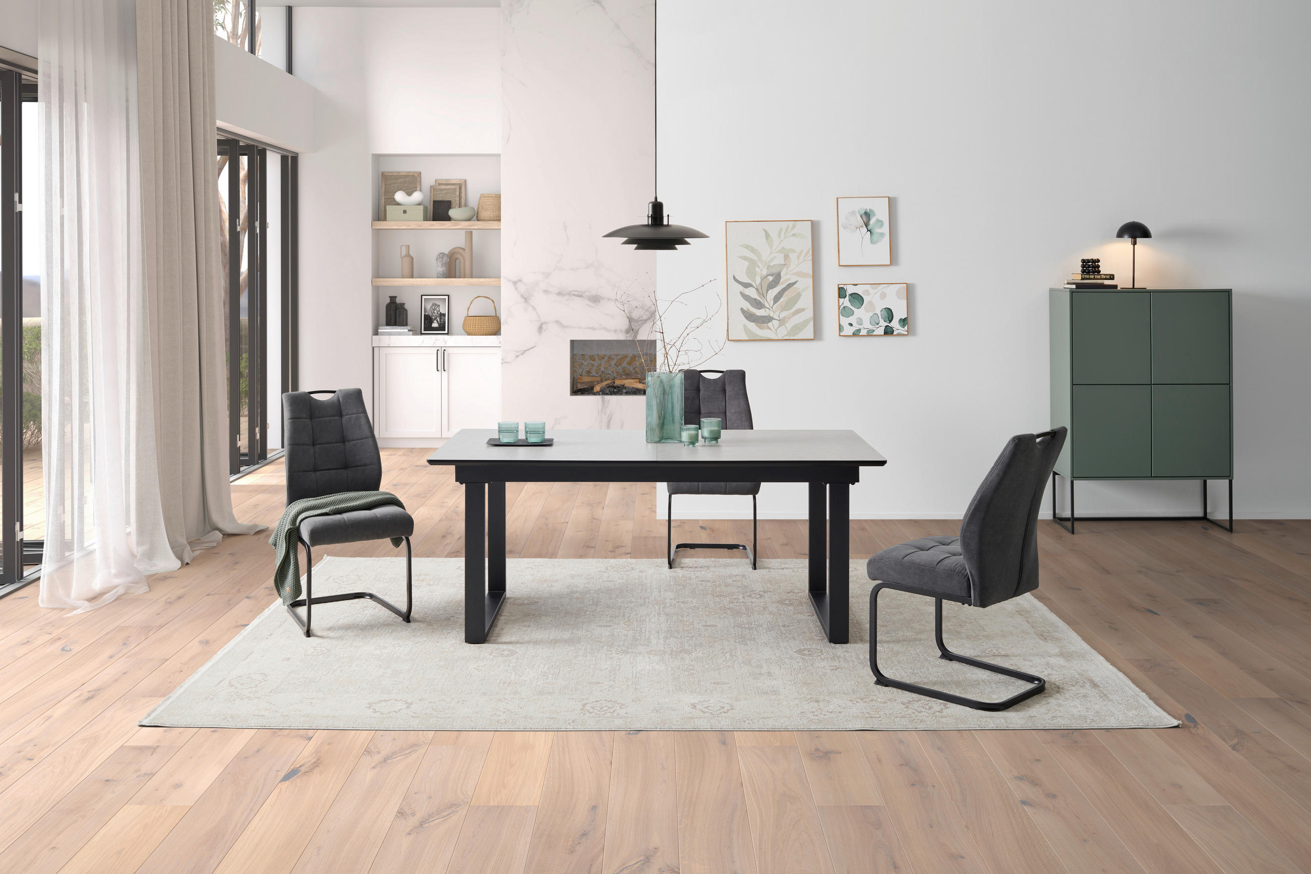 ESSTISCH in Metall, Holzwerkstoff   - Schwarz/Grau, KONVENTIONELL, Holzwerkstoff/Metall (180-260/76/90cm) - MID.YOU