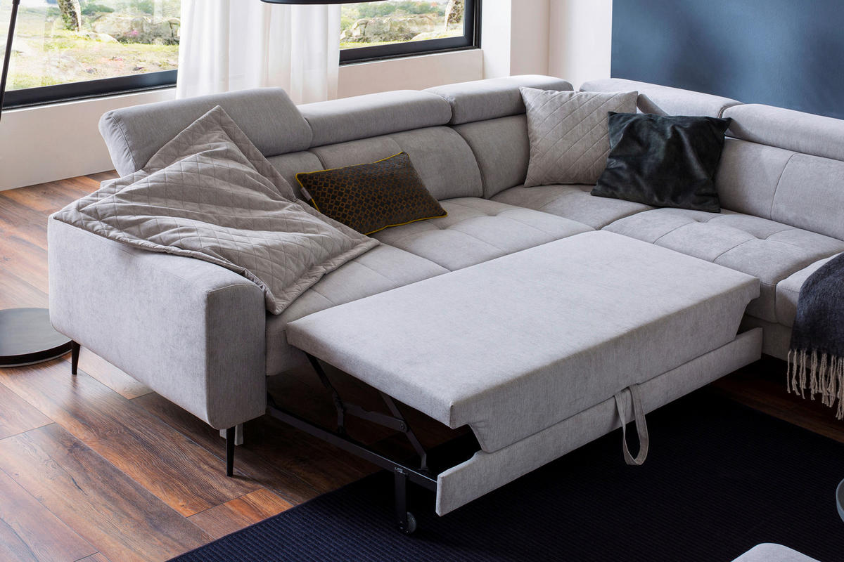 ECKSOFA Grau Velours  - Schwarz/Grau, Design, Textil/Metall (262/236cm) - Hom`in