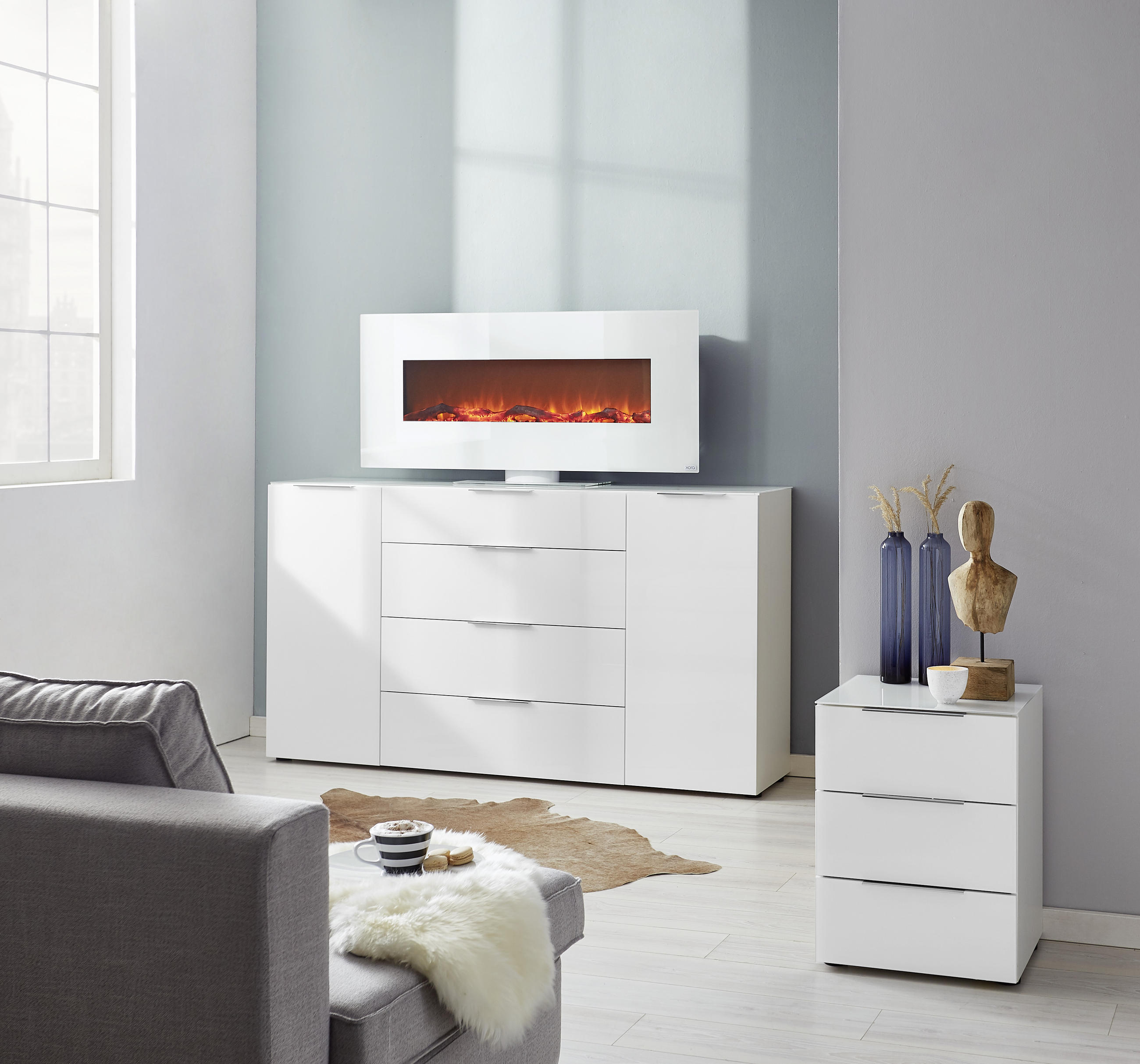 ELEKTROKAMIN - Weiß, Design, Glas/Holzwerkstoff (128/55/14cm) - Xora