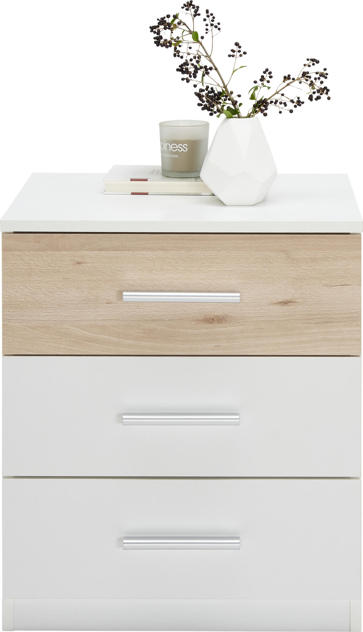 NACHTSCHRANKSET 46/56/41 cm  - Buchefarben/Alufarben, Design, Holzwerkstoff/Kunststoff (46/56/41cm) - Ti'me