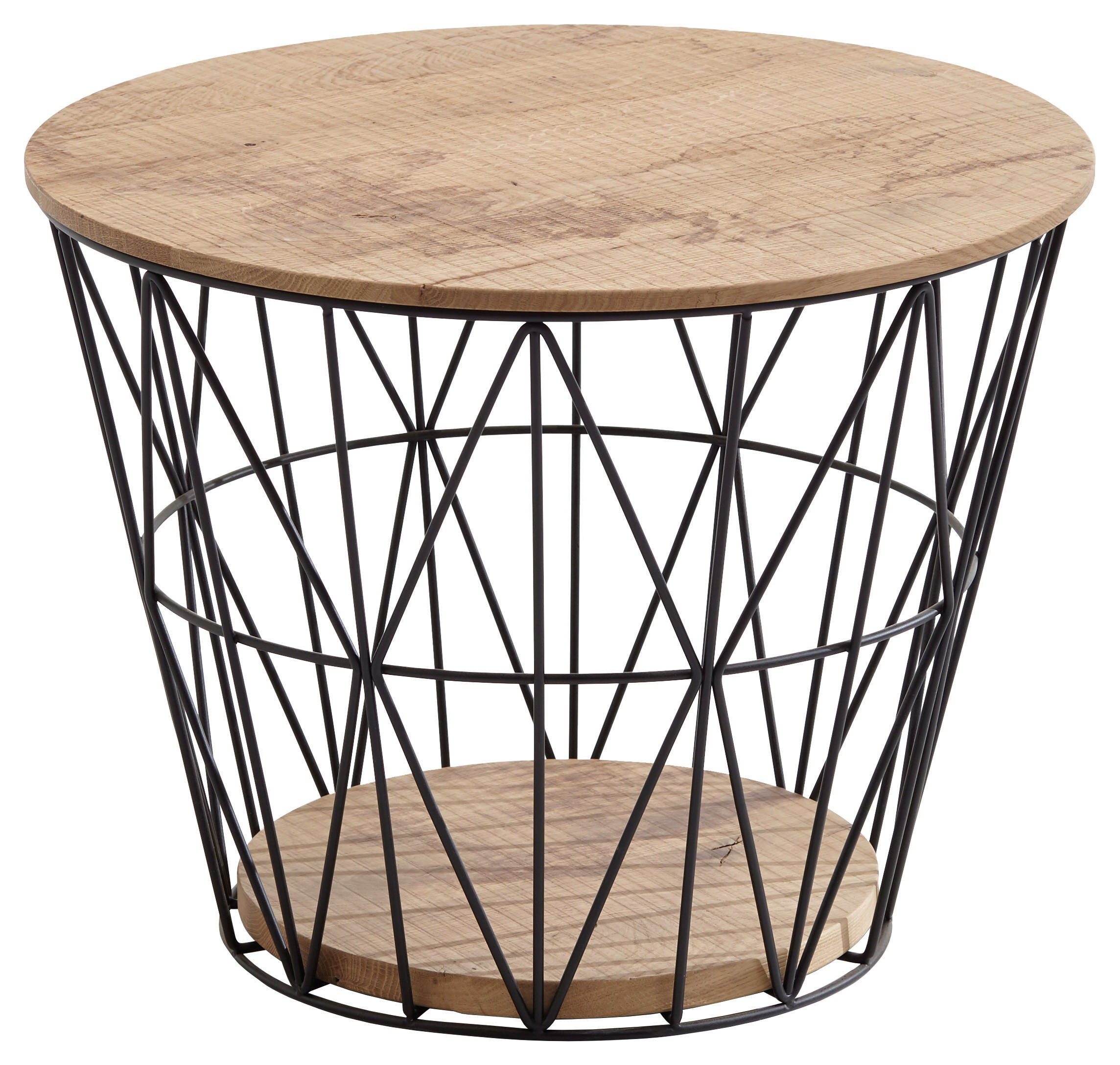 COUCHTISCH Kerneiche vollmassiv 51/51/40 cm rund Anthrazit, Eichefarben  - Eichefarben/Anthrazit, Design, Holz/Metall (51/51/40cm)