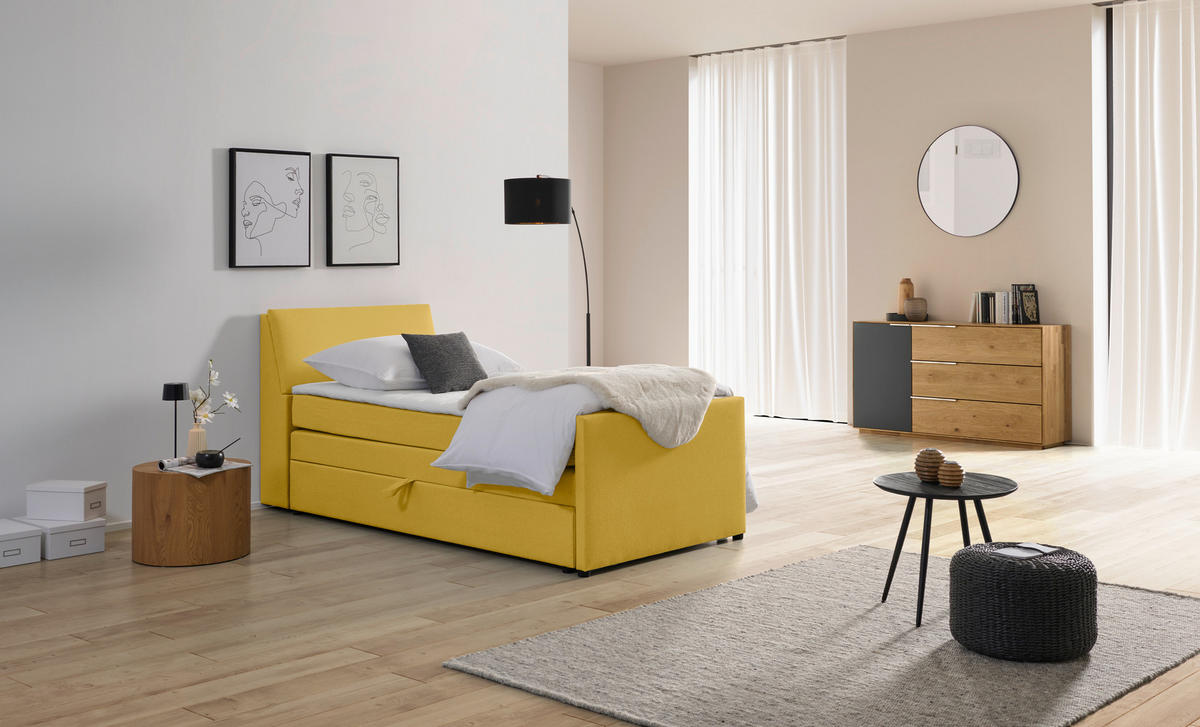 BOXSPRINGBETT 120/200 cm  in Gelb  - Gelb/Schwarz, MODERN, Holz/Textil (120/200cm) - MID.YOU