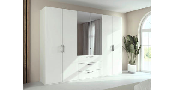 DREHTÜRENSCHRANK 301/223/61 cm,  in Weiß, 6-türig  - Chromfarben/Edelstahlfarben, Basics, Glas/Holzwerkstoff (301/223/61cm) - Novel