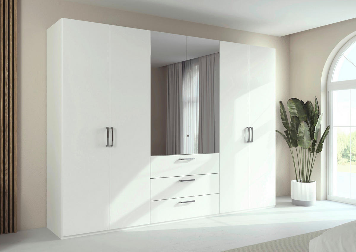 DREHTÜRENSCHRANK 301/223/61 cm,  in Weiß, 6-türig  - Chromfarben/Edelstahlfarben, Basics, Glas/Holzwerkstoff (301/223/61cm) - Novel