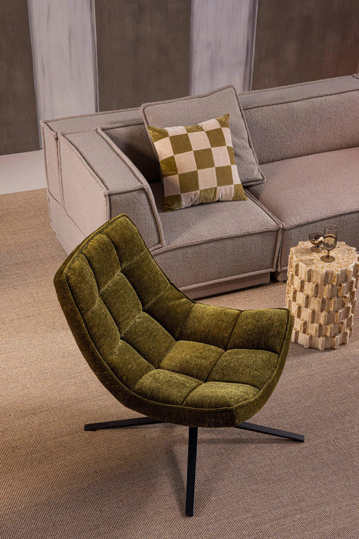 SESSEL in Chenille Grün  - Schwarz/Grün, MODERN, Textil/Metall (74/84/86cm) - Livetastic