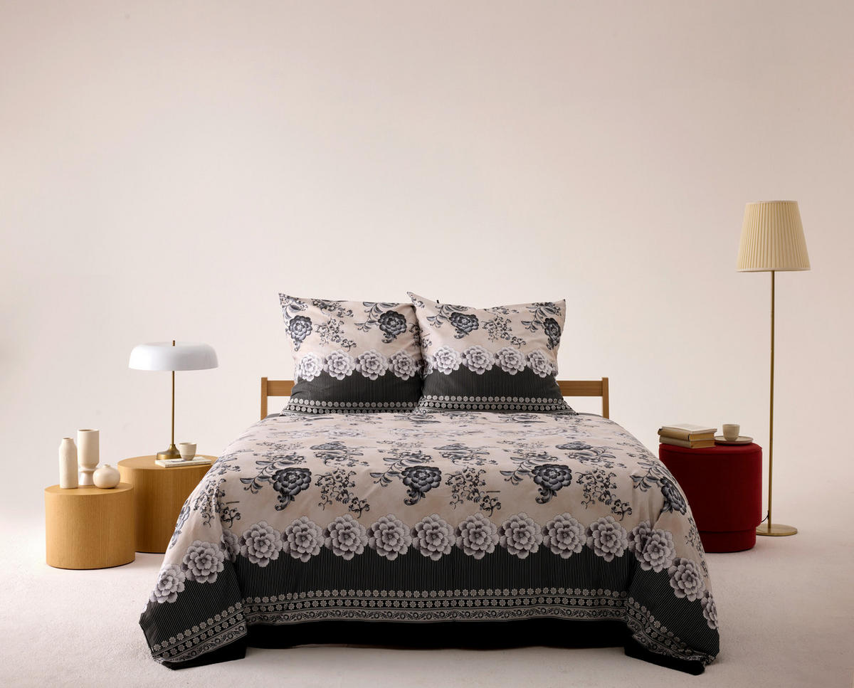 BETTWÄSCHESET Paraggi Satin 200/210 cm  65 cm/100 cm  - Schwarz, Design, Textil (200/210cm) - Bassetti