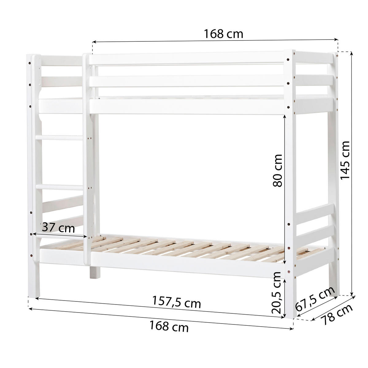 ETAGENBETT - Weiß, MODERN, Holz (70/160cm) - MID.YOU