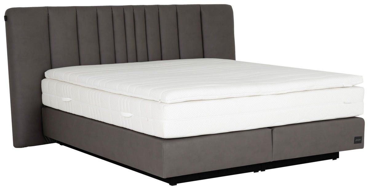 BOXSPRINGBETT 180/200 cm,  in Grau, Dunkelgrau, gepolstertes Kopfteil, Matratzen, H2 + H4 = mittel + sehr fest  - Dunkelgrau/Schwarz, MODERN, Textil/Metall (180/200cm) - Joop!