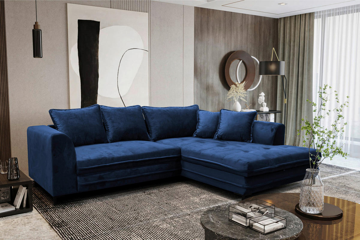 ECKSOFA Royalblau Velours  - Blau/Royalblau, Design, Textil/Metall (277/187cm) - Livetastic