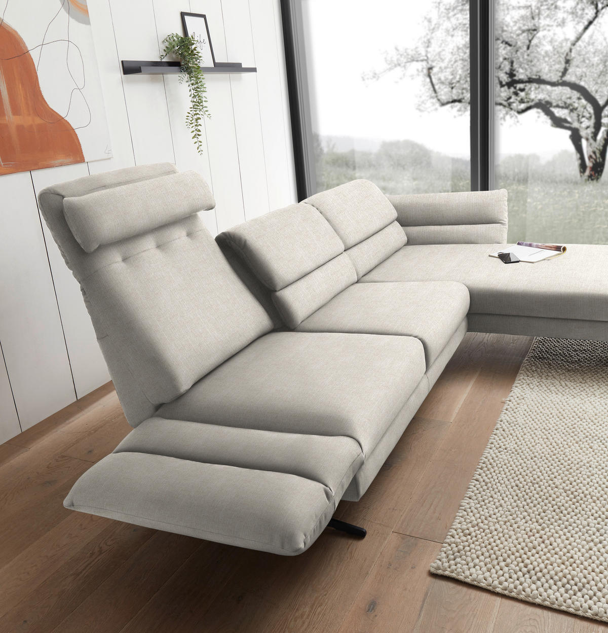 ECKSOFA in Flachgewebe Naturfarben  - Schwarz/Naturfarben, Design, Textil/Metall (279-327/176-217cm) - Dieter Knoll