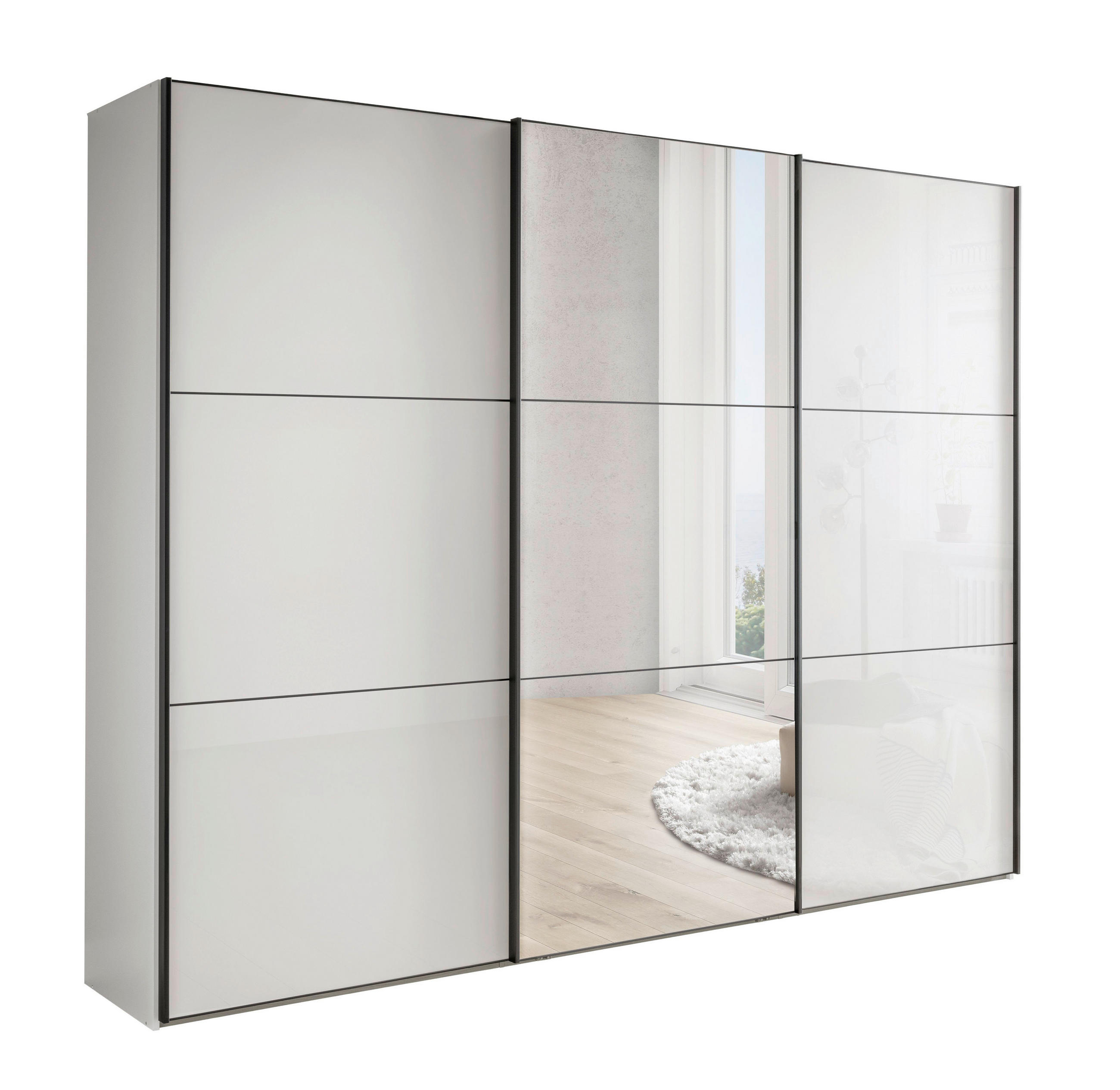 SCHWEBETÜRENSCHRANK 300/217/67 cm 3 Tür(en)-türig Weiß  - Schwarz/Weiß, MODERN, Glas/Holzwerkstoff (300/217/67cm) - Chameo