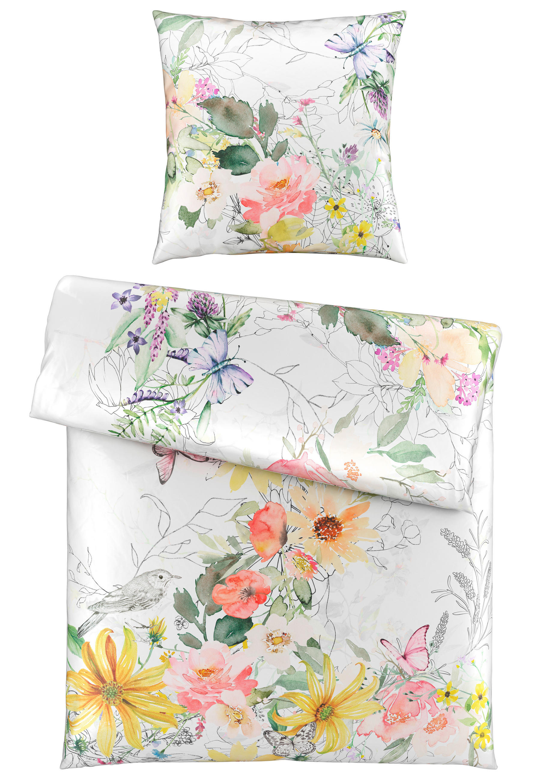 BETTWÄSCHE Satin  - Multicolor/Weiß, Textil - Novel