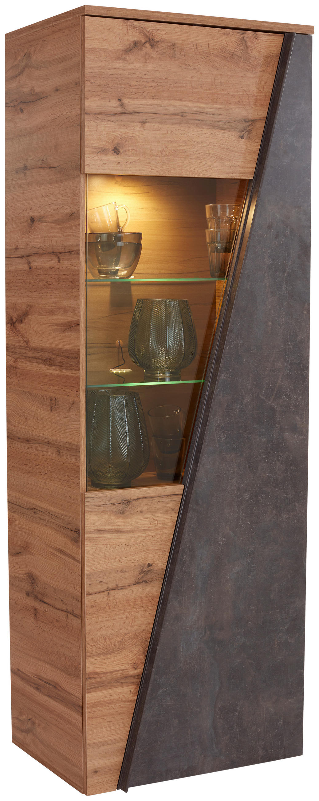 Vitrine Venedig B: 70 Cm Betonoptik/wotan Eiche Dekor