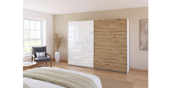 SCHWEBETÜRENSCHRANK  in Weiß, Eiche Artisan  - Alufarben/Weiß, KONVENTIONELL, Holzwerkstoff/Metall (271/210/62cm) - Xora