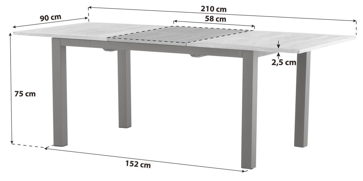 UTEBORD trä, metall rektangulär  - teakfärg/svart, Klassisk, metall/trä (210/90/75cm) - Gardenson