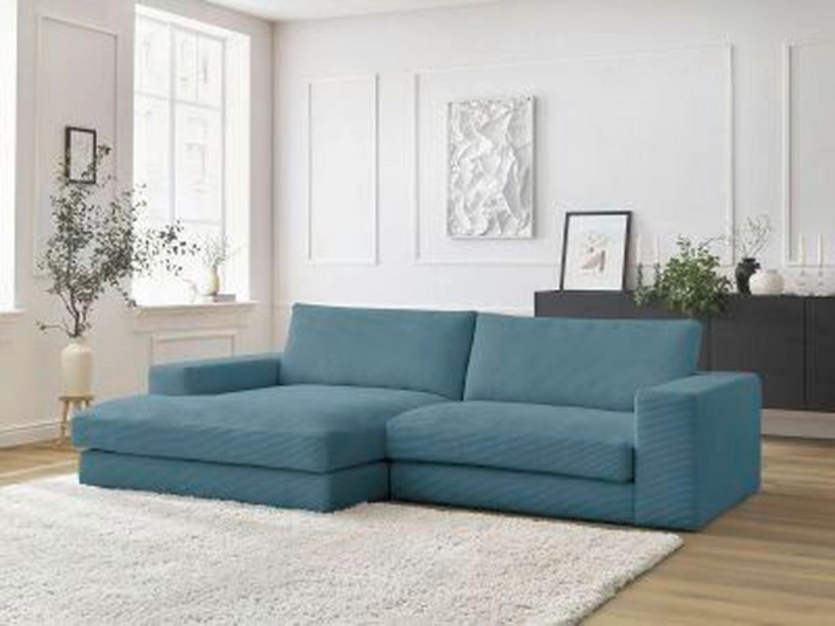 ECKSOFA  LEONARD Hellblau Cord  - Schwarz/Hellblau, MODERN, Kunststoff/Textil (159/274cm)