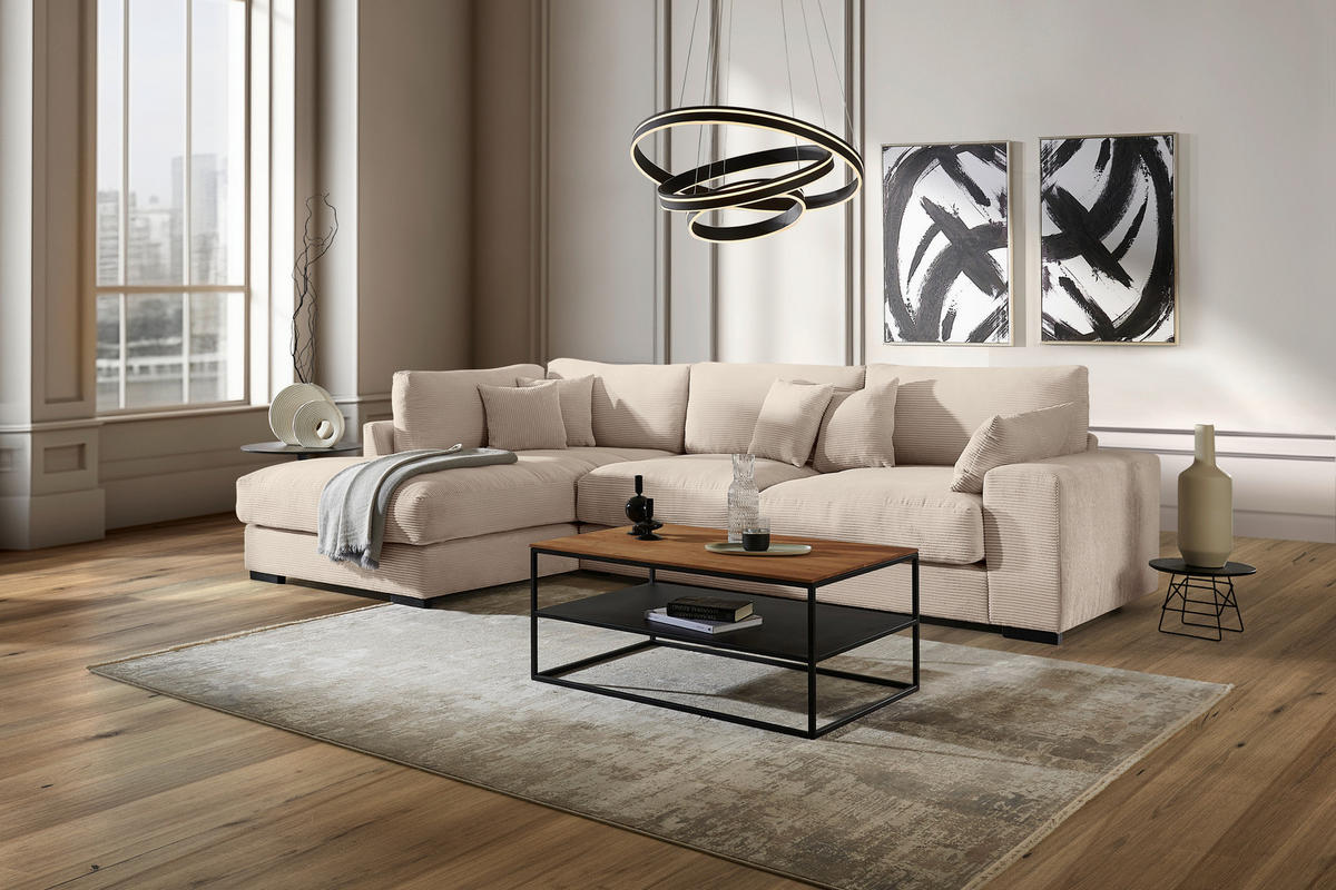 ECKSOFA in Cord Creme  - Creme/Schwarz, Design, Kunststoff/Textil (340/205cm) - Lomoco
