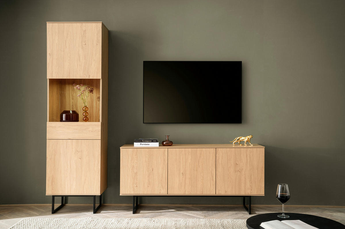 VITRINE in Eichefarben  - Eichefarben/Schwarz, Design, Glas/Holzwerkstoff (58/200/40cm) - Modante