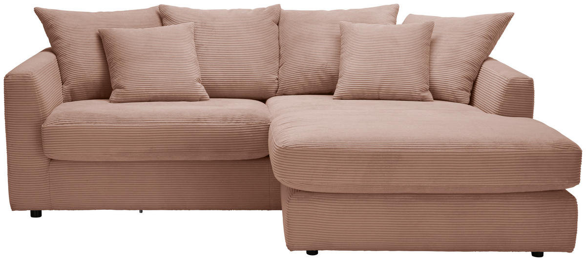 ECKSOFA in Cord Rosa  - Schwarz/Rosa, Design, Kunststoff/Textil (235/175cm) - home24