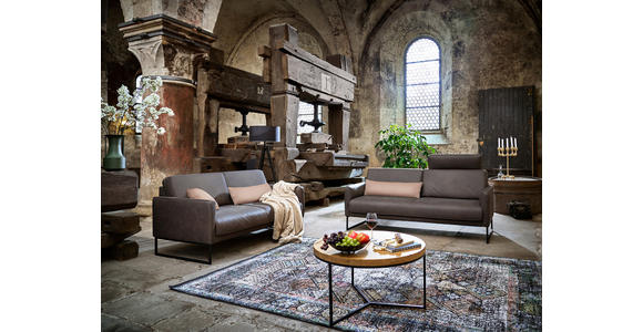 3-SITZER-SOFA in Leder Braun - Anthrazit/Braun, Design, Leder/Metall (198/86/94cm) - Johann Jakob