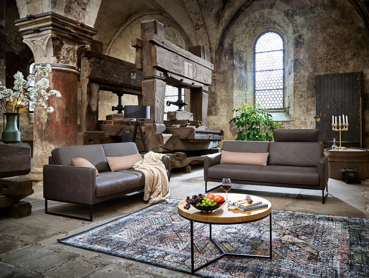 3-SITZER-SOFA in Echtleder Braun  - Anthrazit/Braun, Design, Leder/Metall (198/86/93cm) - Johann Jakob
