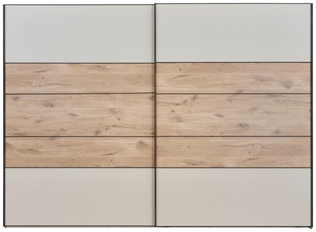 SCHWEBETÜRENSCHRANK in Champagner, Eichefarben  - Schieferfarben/Champagner, Konventionell, Holzwerkstoff (300/217/68cm) - Voleo