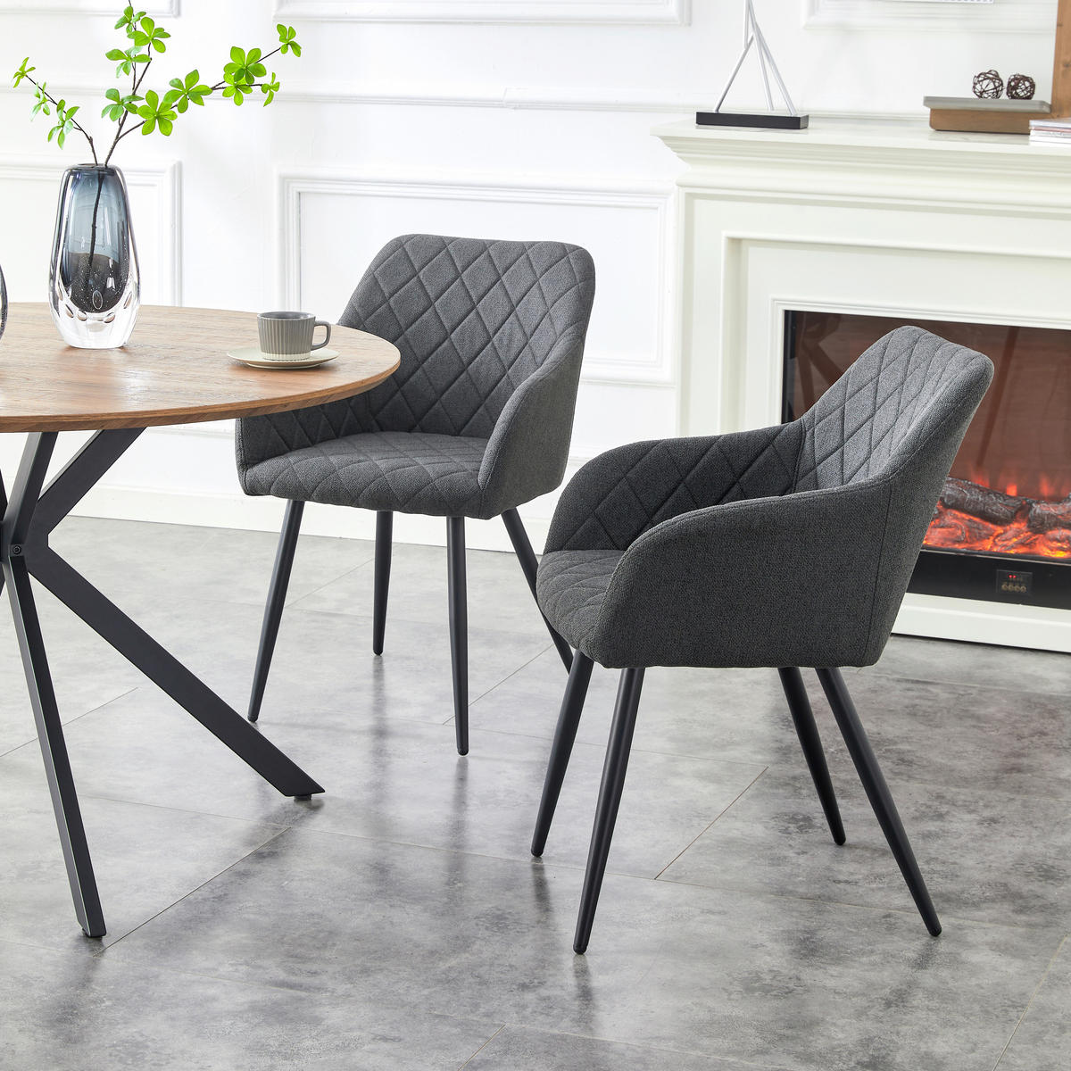 STUHL-SET 2 Stück  in Webstoff  - Anthrazit/Schwarz, MODERN, Textil/Metall (56/83/60cm) - MID.YOU