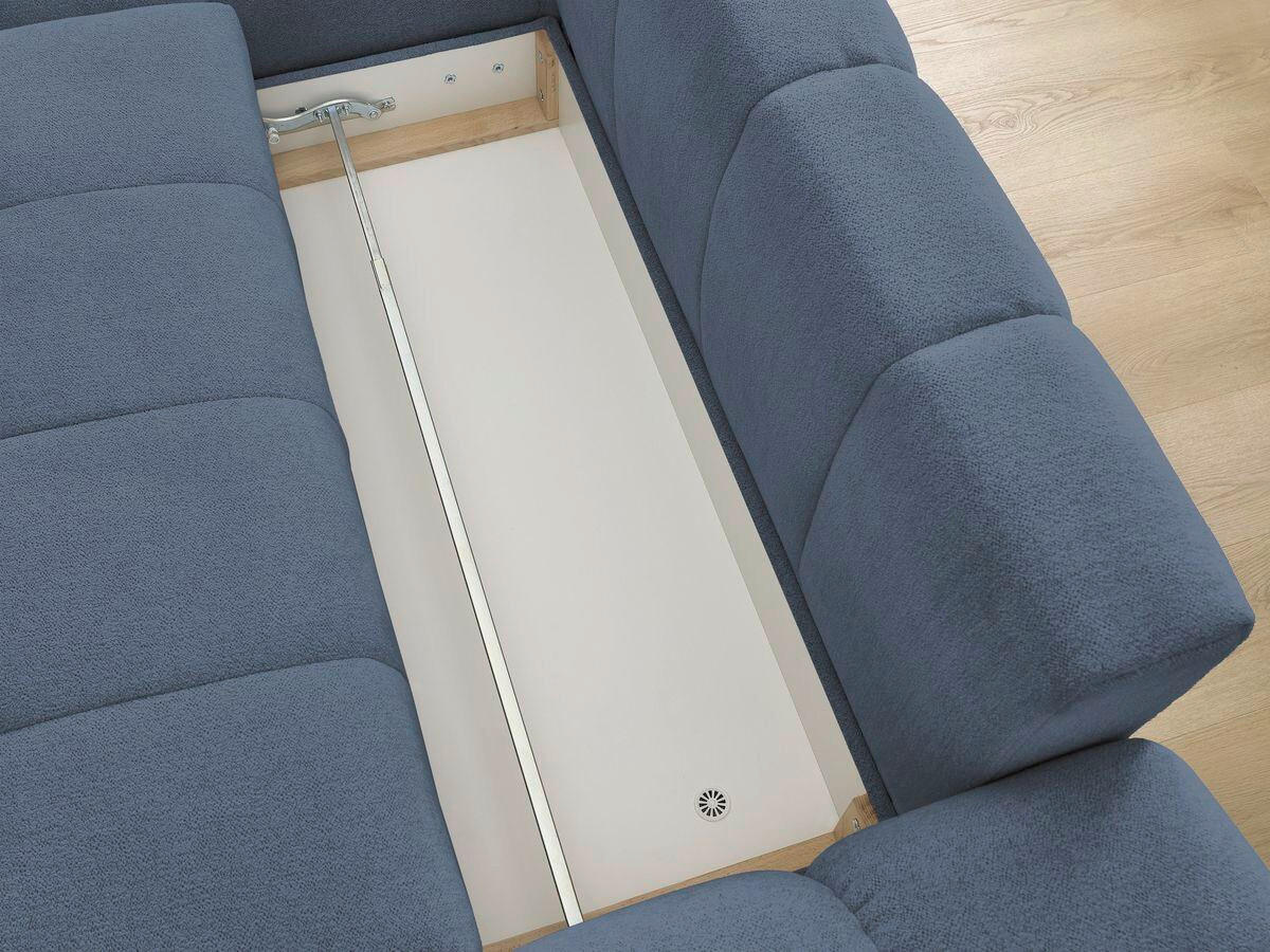 ECKSCHLAFSOFA EVEREST  mit Rücken echt, Armteil links, Armteil rechts Flachgewebe Dunkelblau  - Schwarz/Dunkelblau, MODERN, Kunststoff/Textil (318/180cm) - Livetastic