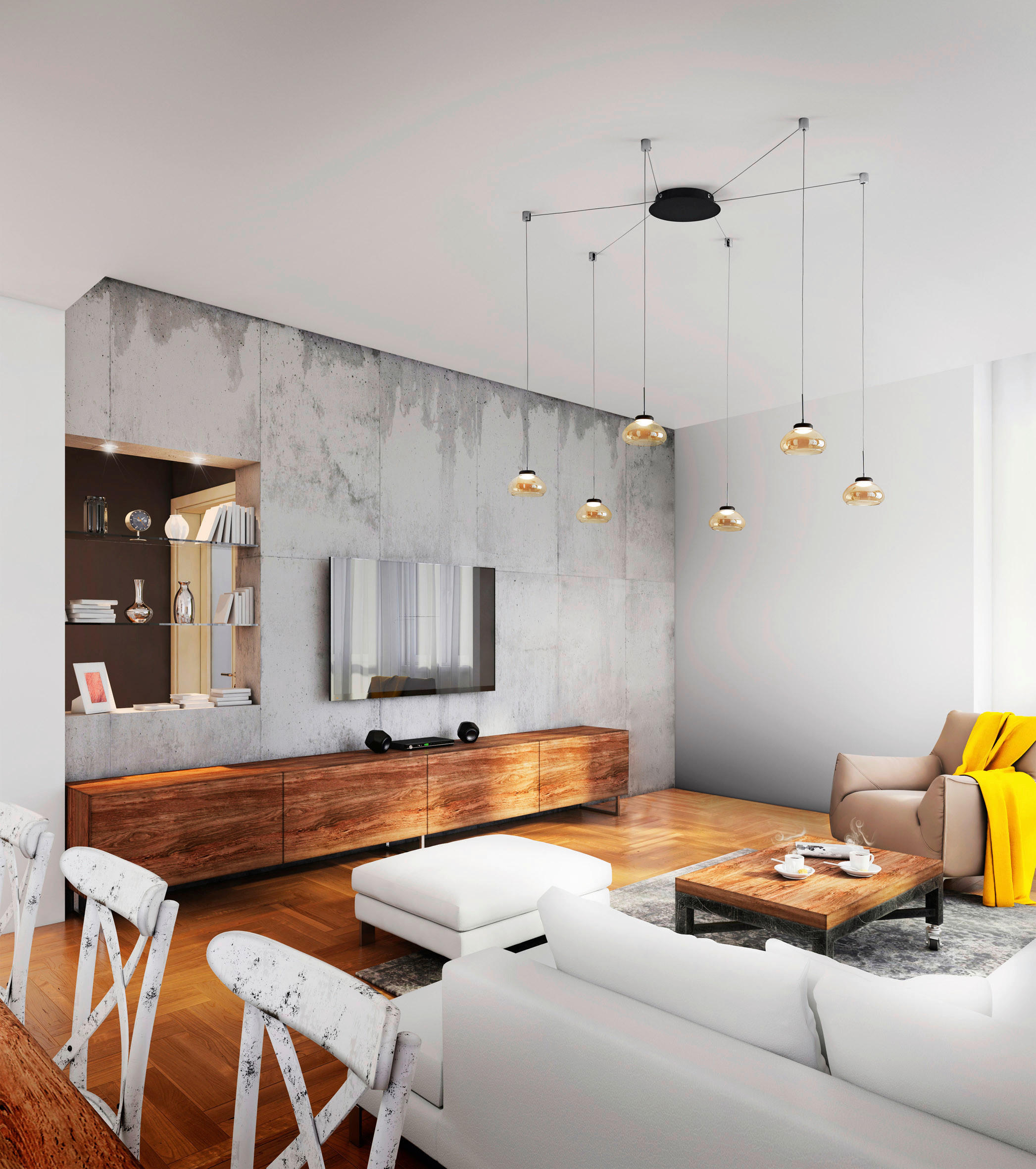 LED-PENDELLEUCHTE Arabella 65/350 cm   - Schwarz, Design, Glas/Metall (65/350cm) - Fabas Luce