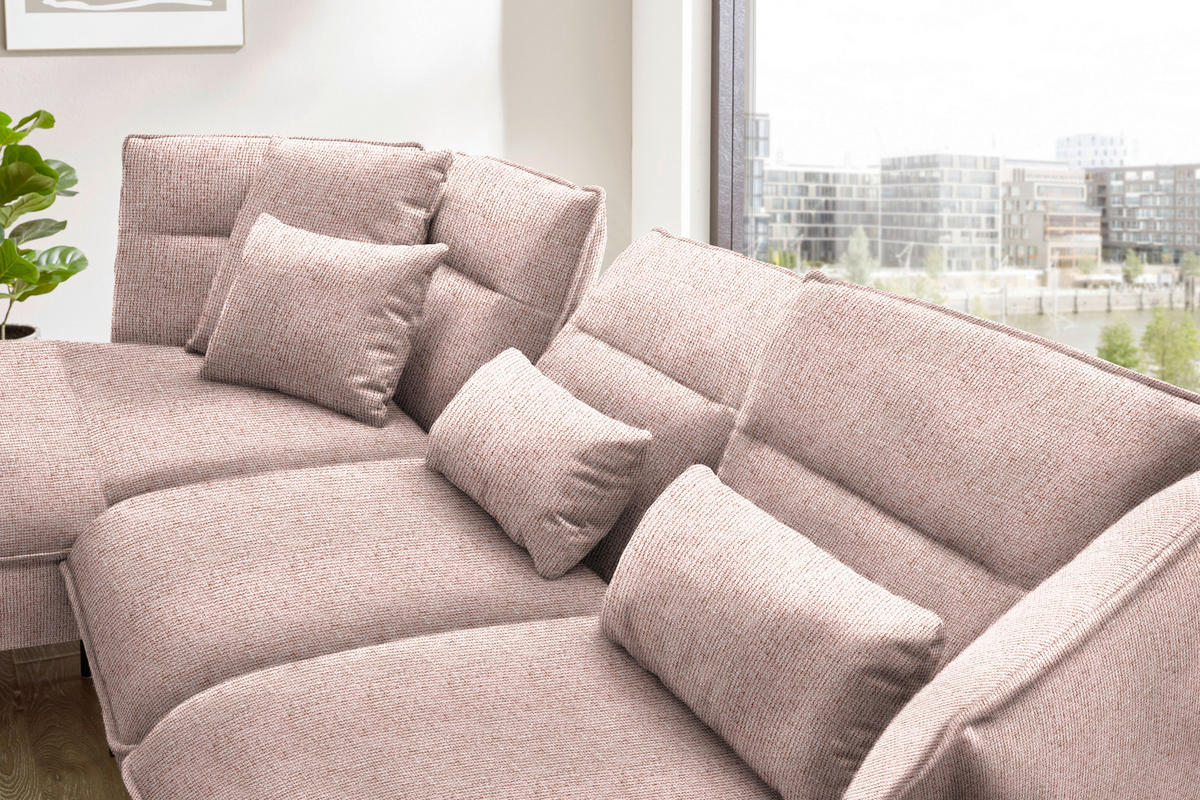 ECKSOFA in Flachgewebe Altrosa  153/339 cm  - Schwarz/Altrosa, Design, Textil/Metall (153/339cm) - Moderano