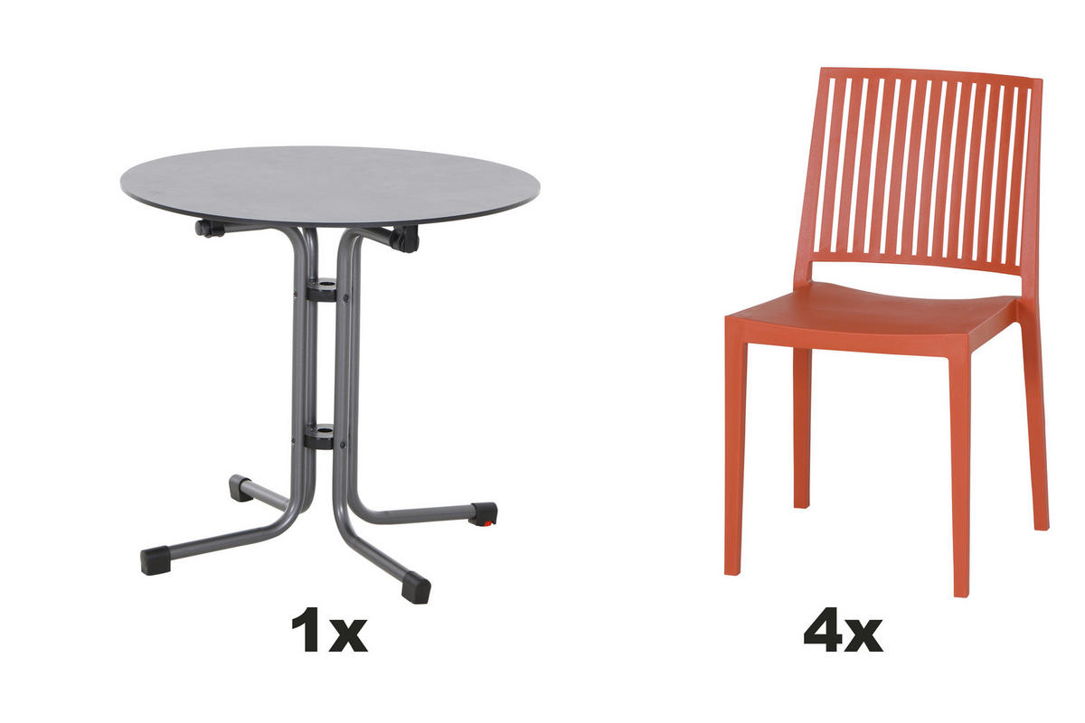 GARTENGARNITUR 5-teilig Stahl 5-teilig  - Anthrazit/Rot, Basics, Kunststoff/Metall (80/80/80cm) - Siena Garden