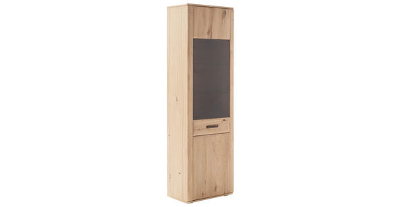 VITRINE in furniert, massiv Asteiche, Balkeneiche Eichefarben - Eichefarben/Anthrazit, KONVENTIONELL, Glas/Holz (64/208/37cm) - Cantus