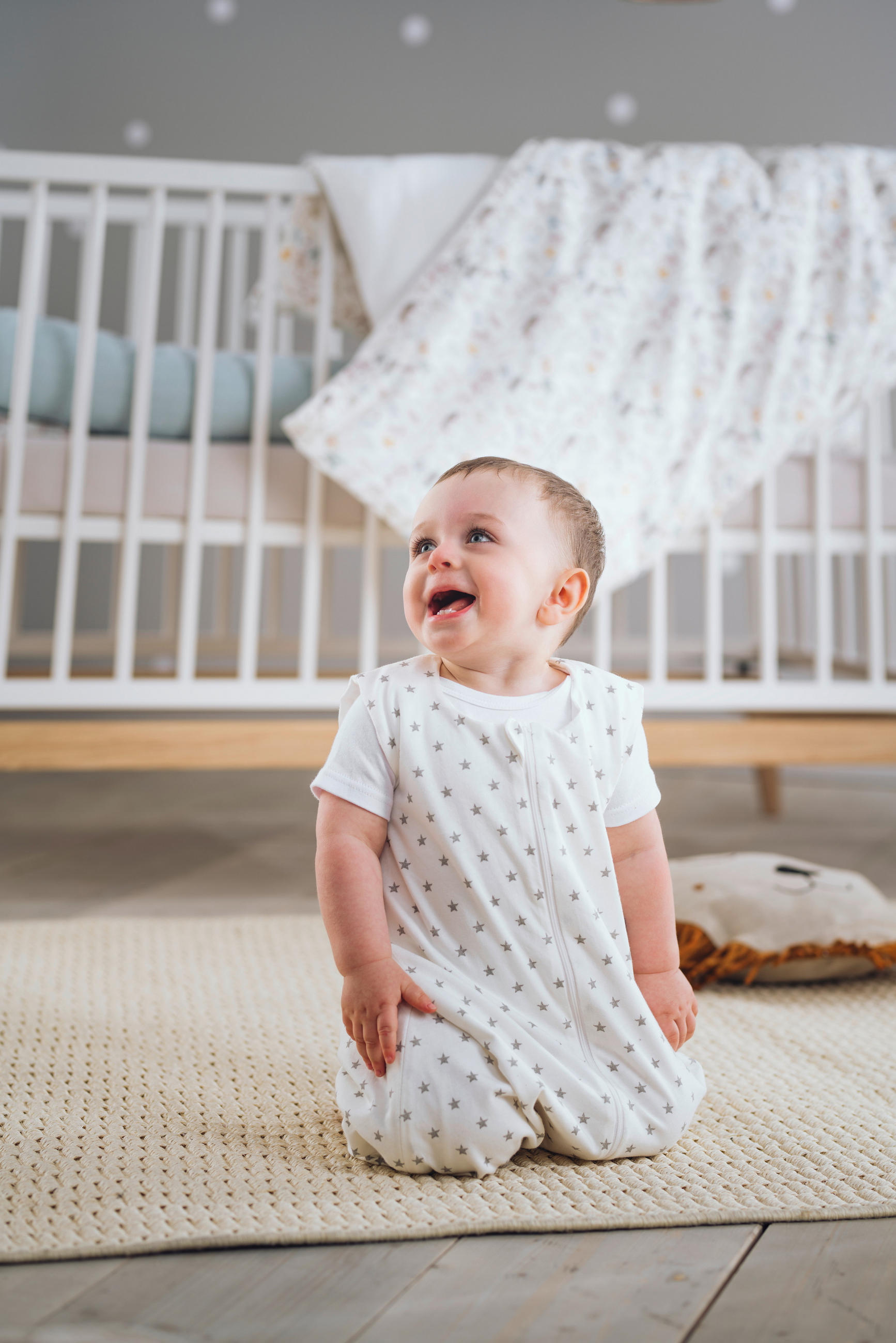 BABYSCHLAFSACK weiß mit grauen Sternen    60   - Weiß, Basics, Textil (60null) - Träumeland