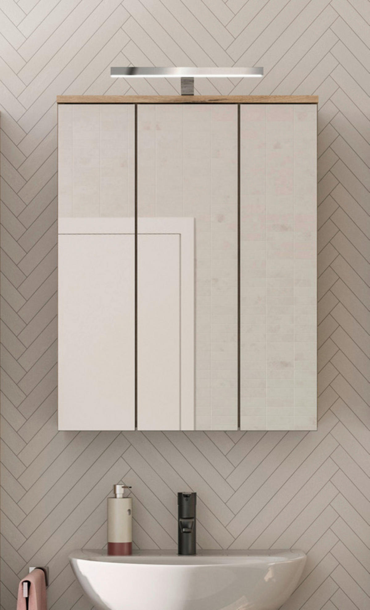 OMARA Z OGLEDALOM 60/77/37 cm  - siva/barve hrasta, Moderno, steklo/leseni material (60/77/37cm) - MID.YOU