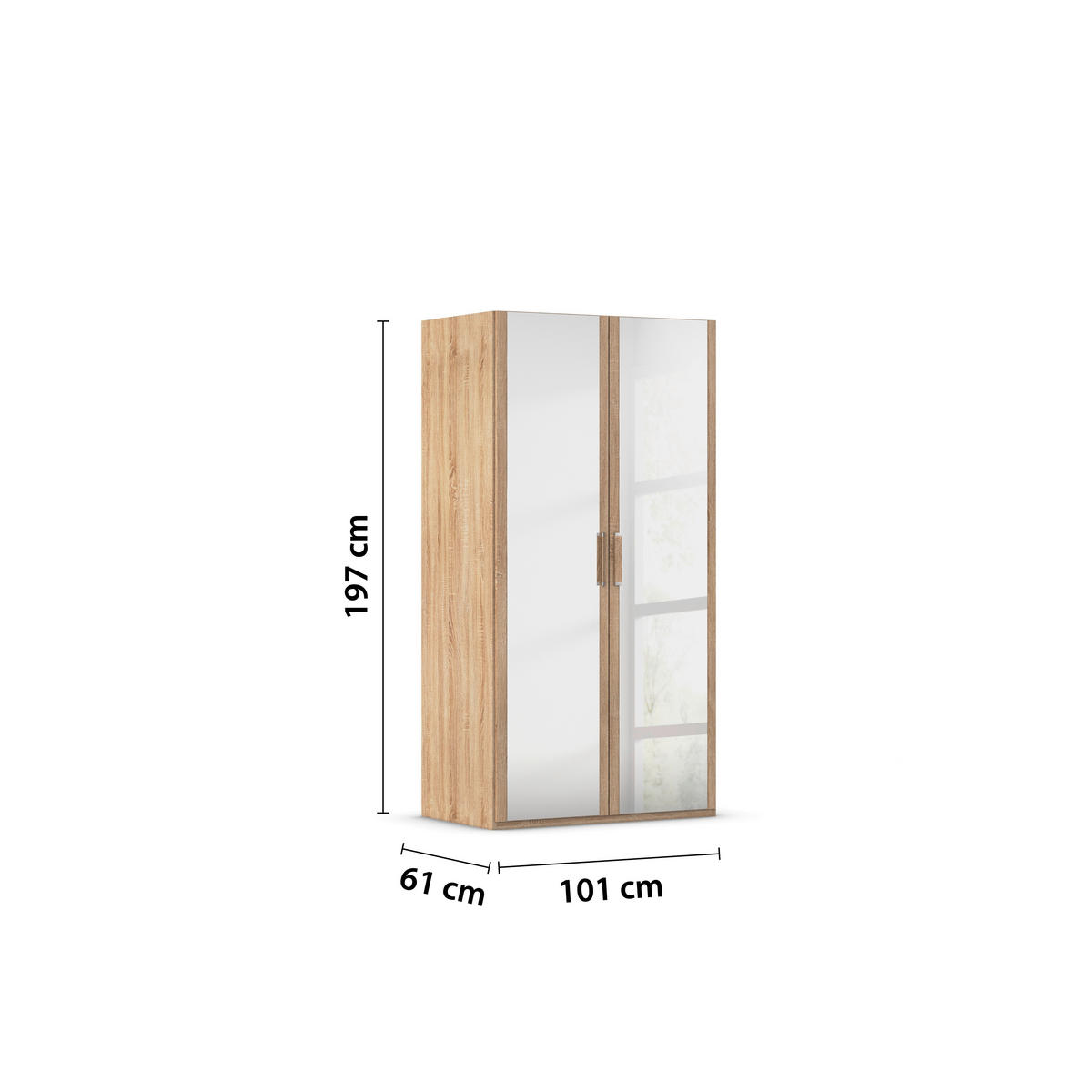 DREHTÜRENSCHRANK 101/197/60 cm 2-türig Sonoma Eiche  - Silberfarben/Sonoma Eiche, Design, Glas/Holzwerkstoff (101/197/60cm) - Novel