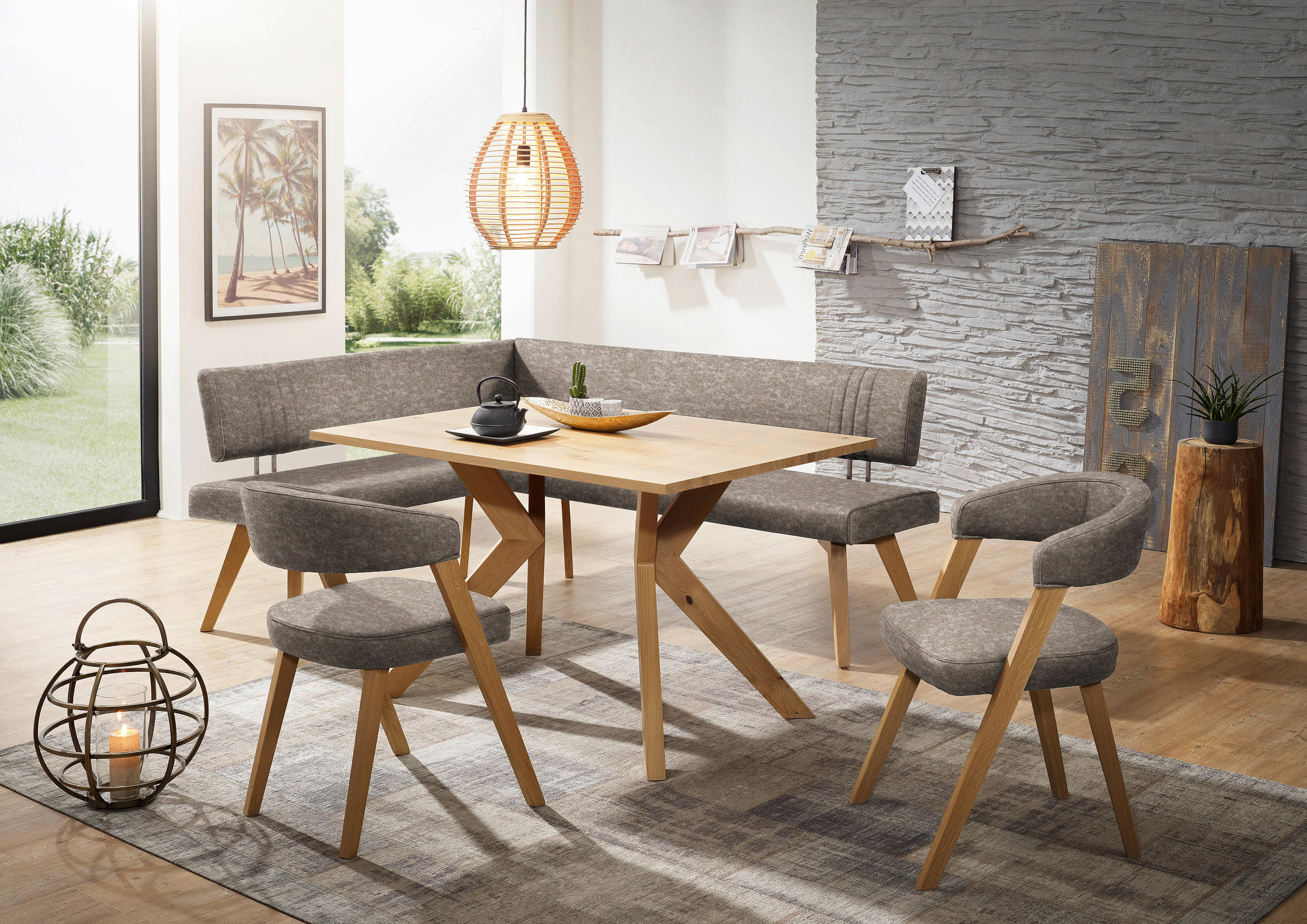 ECKBANK 160/170 cm  in Hellbraun, Wildeiche  - Hellbraun/Wildeiche, Design, Holz/Textil (160/170cm) - Venda