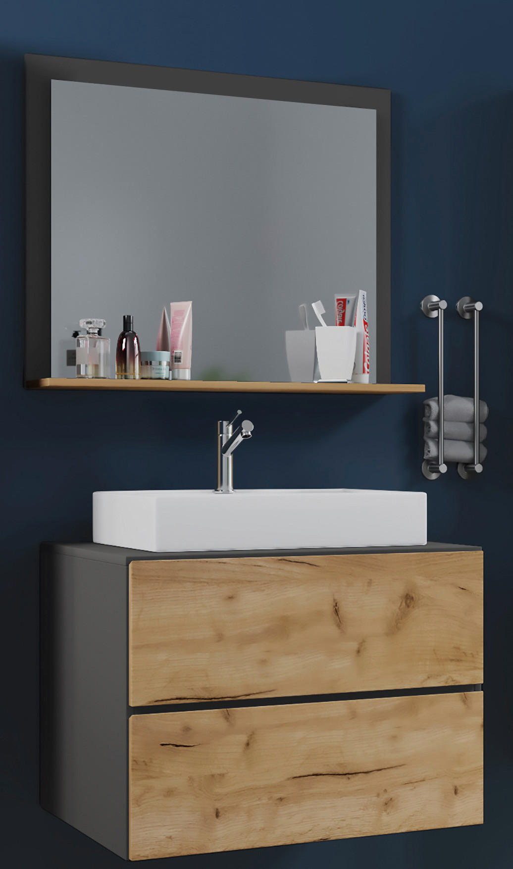 BADEZIMMER 3-teilig  in 80 cm  - Honigeiche/Anthrazit, MODERN, Keramik/Holzwerkstoff (80cm) - MID.YOU