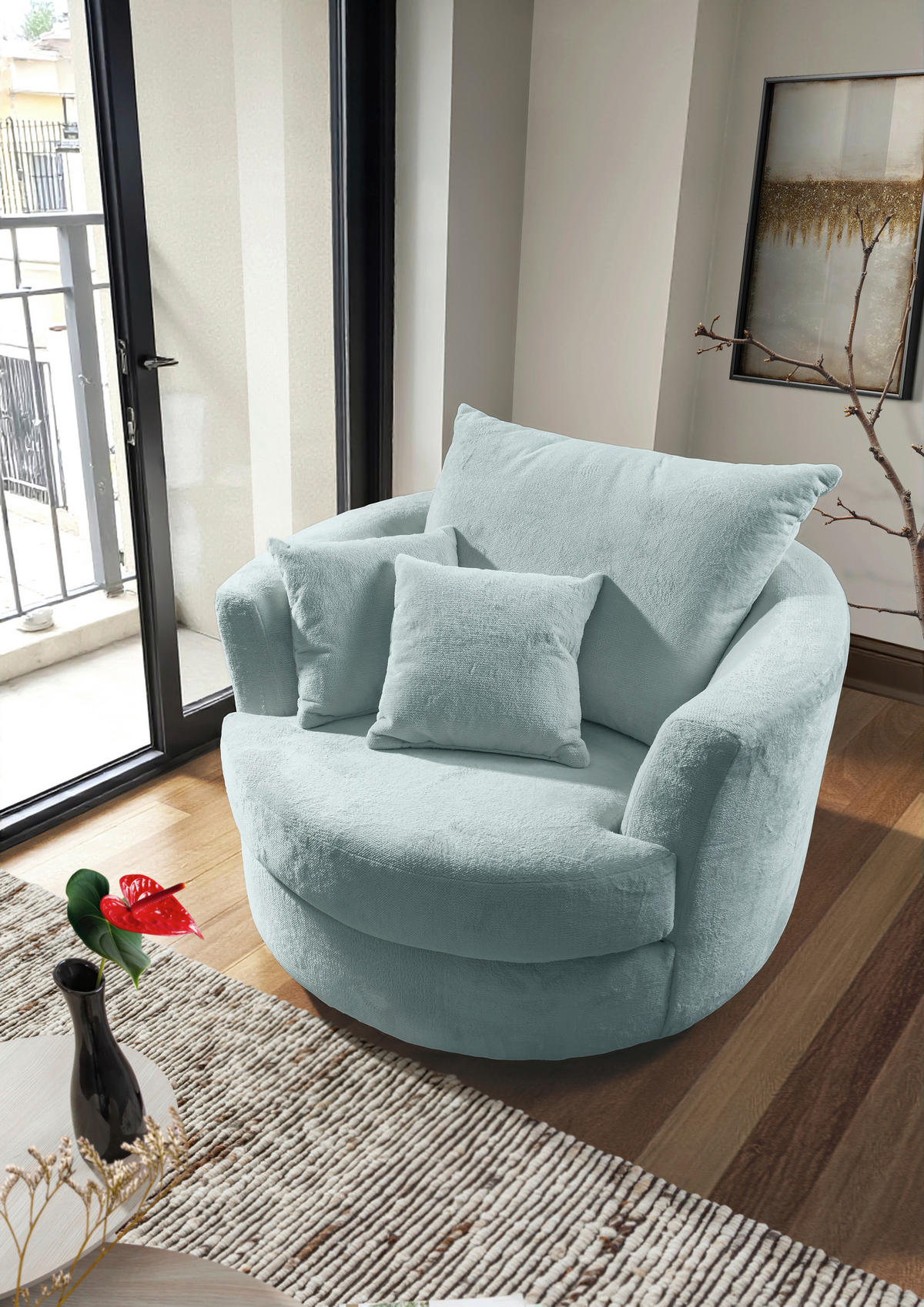 SESSEL in Plüsch Mintgrün  - Schwarz/Mintgrün, KONVENTIONELL, Textil/Metall (115/72/115cm) - Carryhome